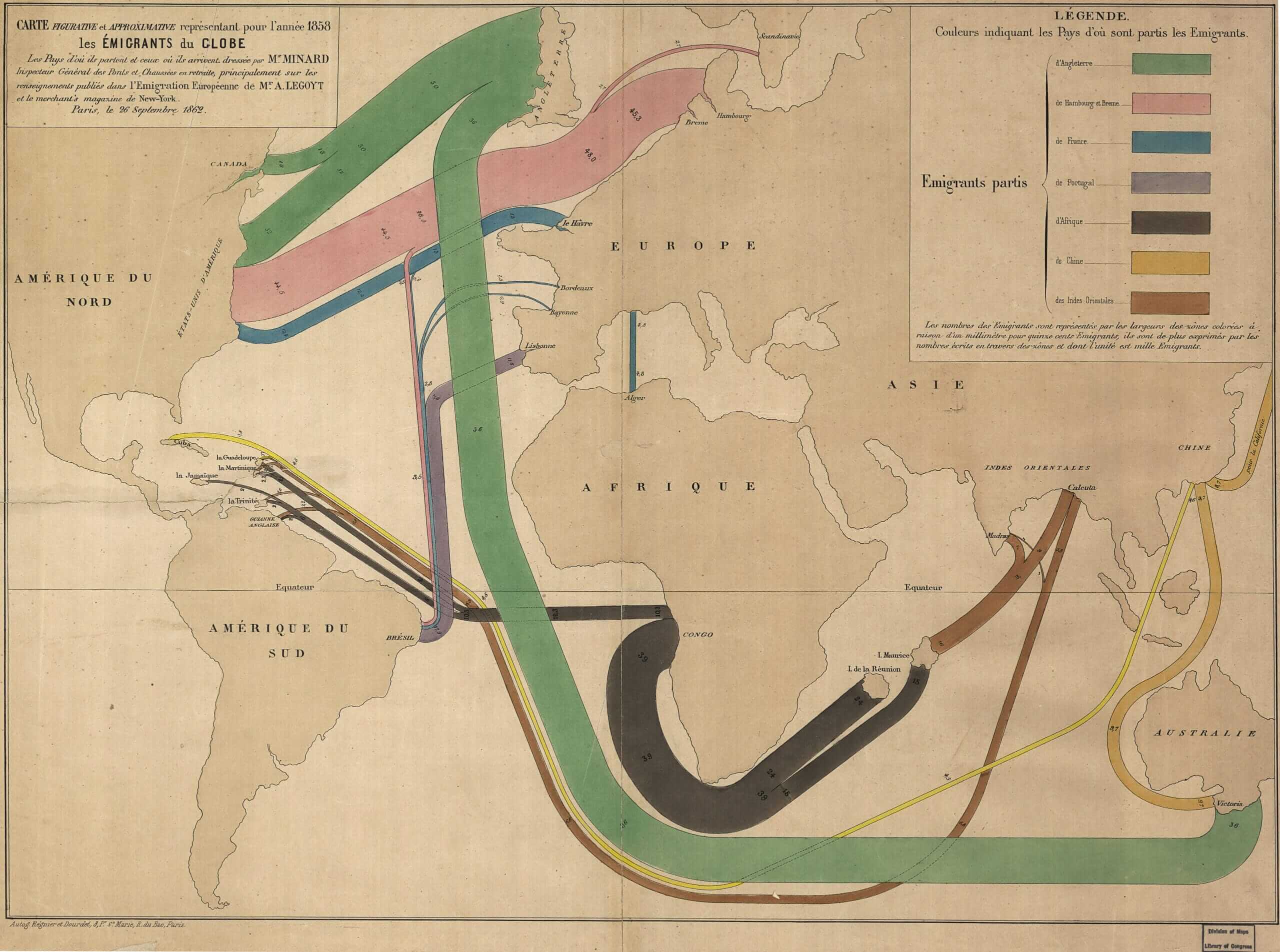 Historic data visualization Charles_Joseph_Minard_-_Émigrants_du_Globe (2)