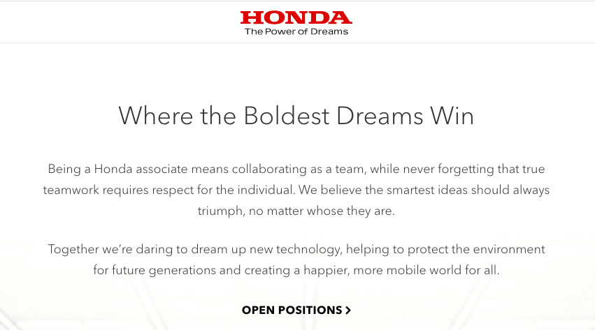 Wertversprechen der Arbeitgebermarke von Honda